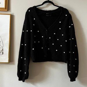 ASOS Design Size 6 Fluffy Polka Dot Balloon Sleeve Cardigan Sweater